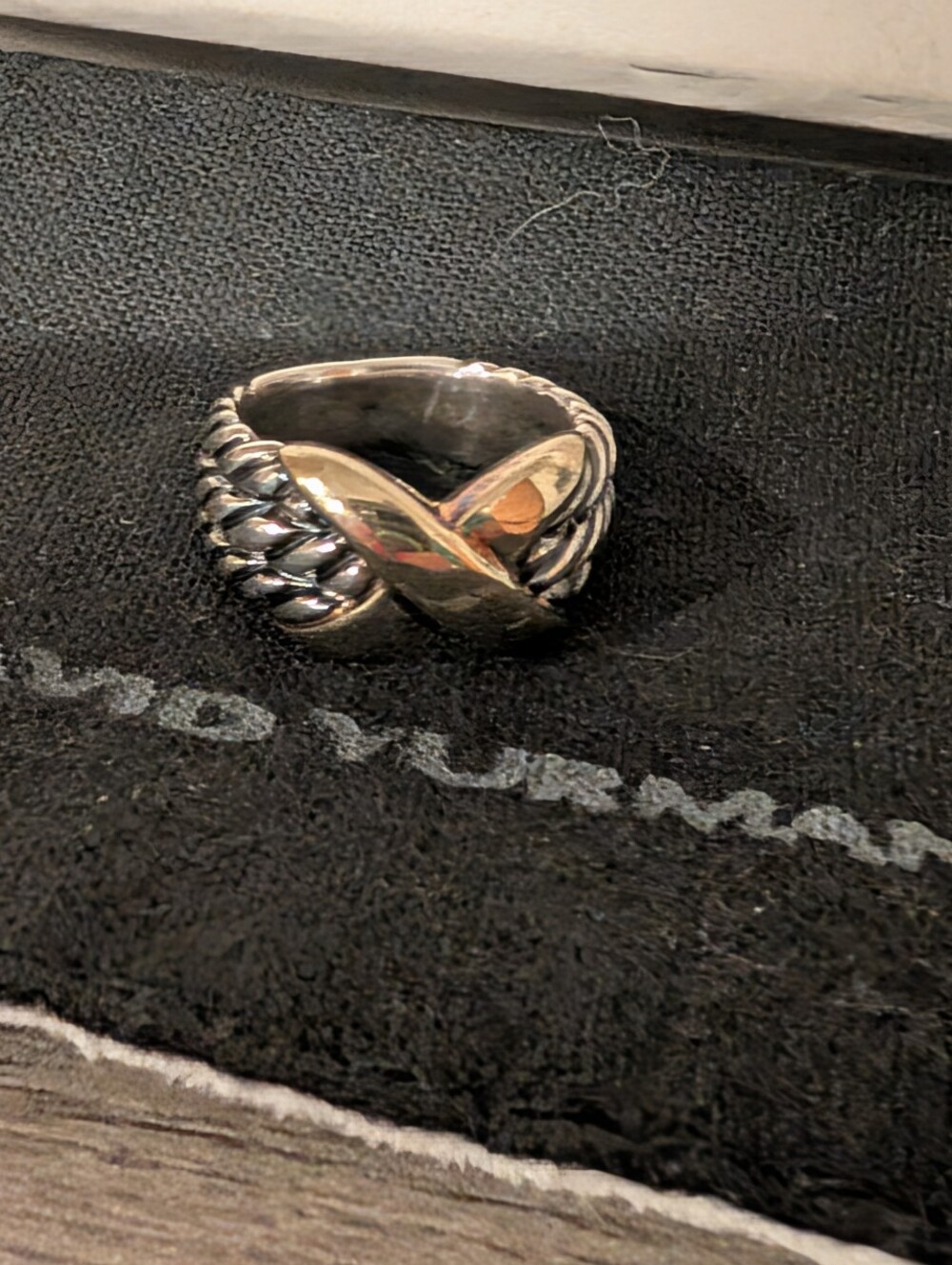 David Yurman Two-Tone Cable Crossover Ring in Silver and Gold